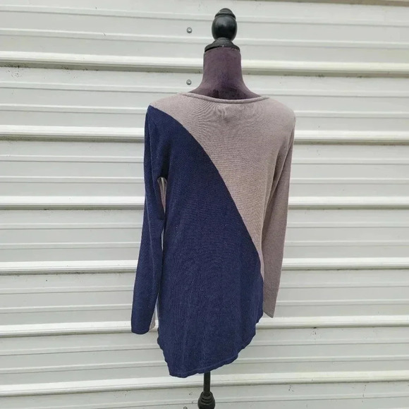 Chelsea & Theodore Womens Asymmetrical Sweater Cashmere Beige Navy Long Sleeve M - Picture 7 of 7